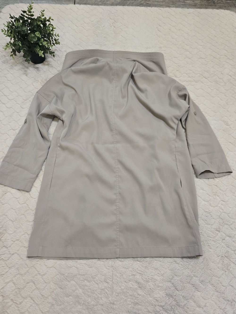 Max Studio Tan Draped Open Front Flowy Jacket - Picture 5 of 8